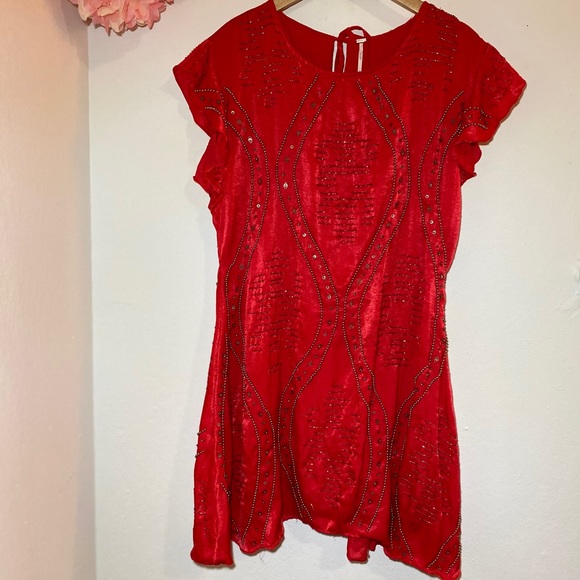Free People Dresses & Skirts - Free People Beaded Ruby Red